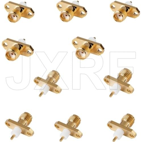100PCS/lot RF coaxial connector SMA Female Panel Mount 2 Holes Flange Deck Solder RF Connector
