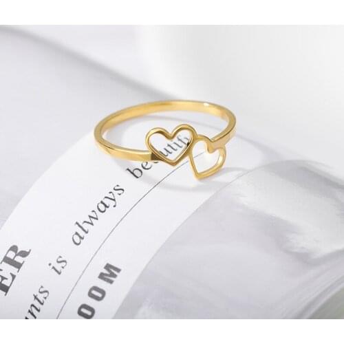 Double Love Heart Rings For Women Girls Stainless Steel Rings Couple Wedding Jewelry Sweet Bague Christmas Gifts For Girlfriend
