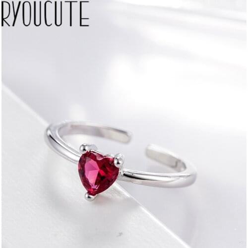 Fashion Real Silver Color Zircon Heart Rings for Women Wedding Jewelry Punk Retro Antique Adjustable Size Finger Big Ring