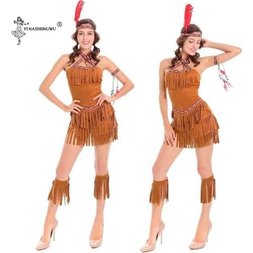 Halloween Cosplay Costume Tassel Indian Tribal Dance Dress Women Native Indians Princess of Tribe Stage Performance Costume Girl