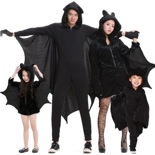 Umorden Purim Halloween Party Costumes Family Matching Black Bat Vampire Costume for Adult Children Kids Bat Cosplay Jumpsuit