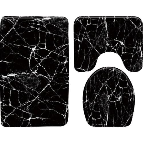 Black Marble Geometric Pattern Bathroom Bath Mats Nordic Fashion Home Decor Door Mat Shower Room Non-slip Toilet Cover Rug Set