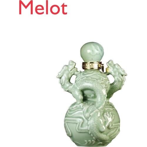 Creative Ceramic Double Dragon Dead Soldiers Celadon Glaze Blank Household 1 Jin Wine Pot Storage Wine in Bulk