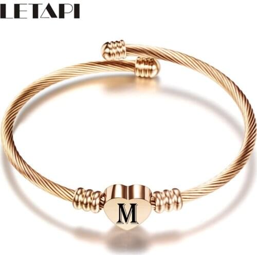 LETAPI Fashion A-Z Initial Heart Female Bracelet Alphabet 26 Letter Stainless Steel Jewelry Bracelets for Women Wholesale
