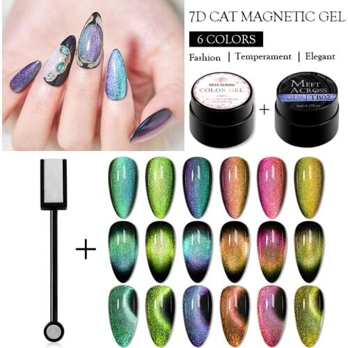 MEET ACROSS 2/3Pcs Cat Eye Gel Nail Polish Set Magnetic Nail Gel Semi Permanent UV Gel Shiny Nails Art Varnish Lacquers