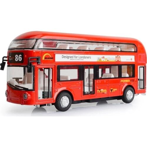 Simulation Alloy Bus Toy Car Acousto Optic Car Model Double Deck Bus Door Return Force Boy Birthday Present Red