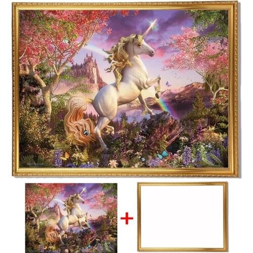 Framed rainbow horse mosaic embroidery 5D diy diamond painting full round drill rhinestone needlework wall decor