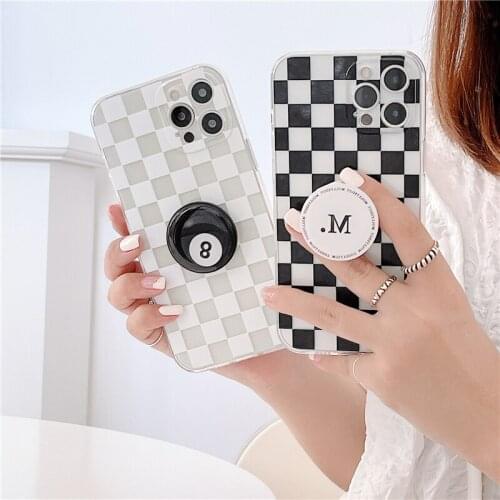 2021Luxury square chessboard white 3D handle bracket silicone soft phone case for iphone 11 Pro Max 12 X XS XR 7 8 Plus cover