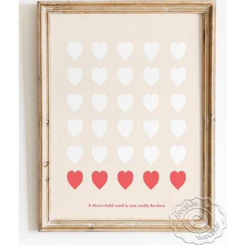 Pink Hearts Wall Art Poster, Mothers Day Appreciation Gift, Positive Energy Phrases Wall Stickers, Minimalism Modern Home Decor