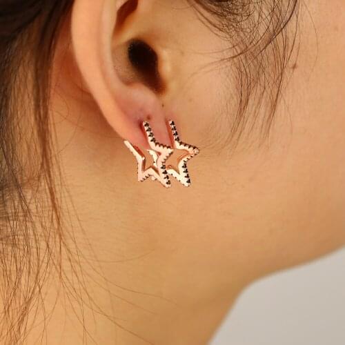 Real 925 sterling silver black cz paved star shape earring rose gold color stunning women simple star earring