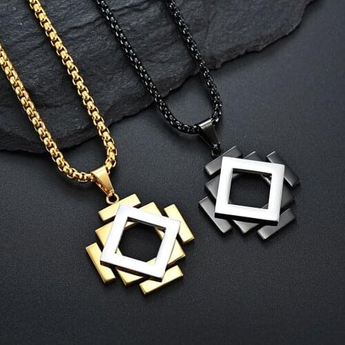 New Arrival Factory Direct Sale Cubic Geometry Square Pendant Necklaces For Men Male Stainess Steel Simple Hollow Jewelry Gifts