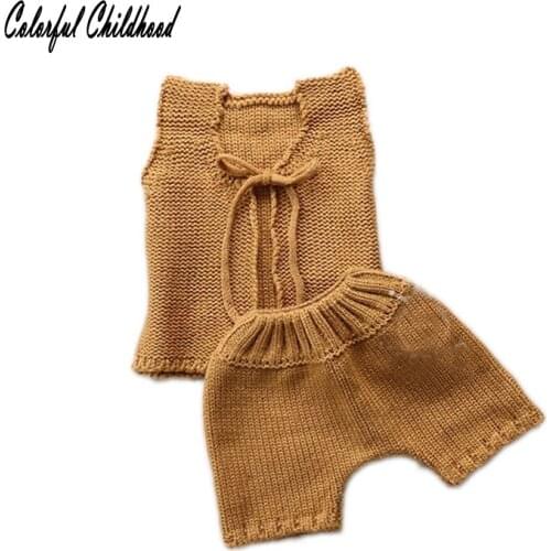 Baby boys girls clothing kids wool knit vest pants suit infant clothes set toddler Outfit baby sets Children sweater+shorts sets