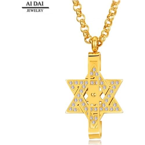 Six-pointed star titanium steel rotating necklace mens pendant trendy personality simple student couple pendant stainless steel