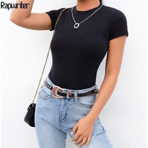 Rapwriter Skinny Solid Stretch One Piece Summer Basic Bodysuit Women 2020 Slim O-Neck Short Sleeve Open Crotch Sexy Body Mujer