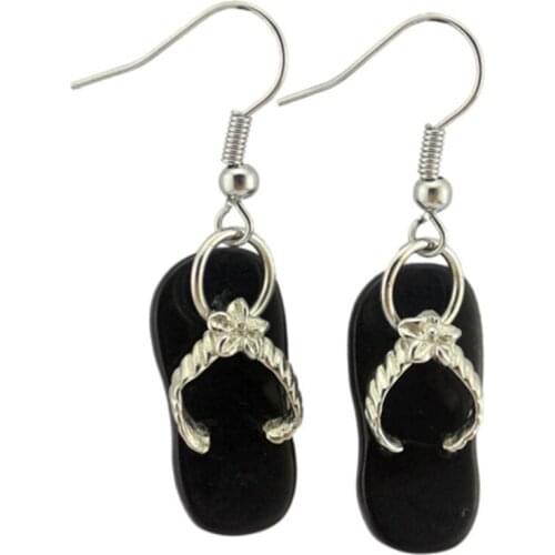 FYSL Silver Plated Slipper Shape Black Agates Drop Earrings for Women Lapis Lazuli Jewelry