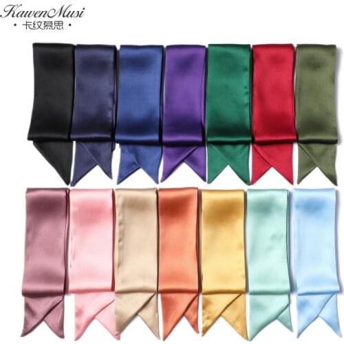 Nautral Silk Scarf For Hair Head Scarf Ribbon Korean Female Narrow Strip Silk Scarf Solid Color Wide headband wristband