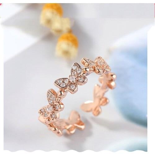 Sweet Crystal Butterfly Rings for Women Rhinestone Simple Adjustable Finger Ring Jewelry Gifts