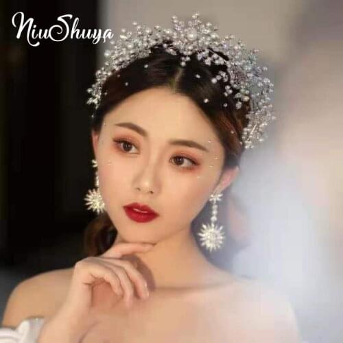 NiuShuya Gorgeous Queen Cubic Zircon Wedding Crowns Tiaras Crystal Evening Hairbands Brides Hair Accessories Prom Jewelry