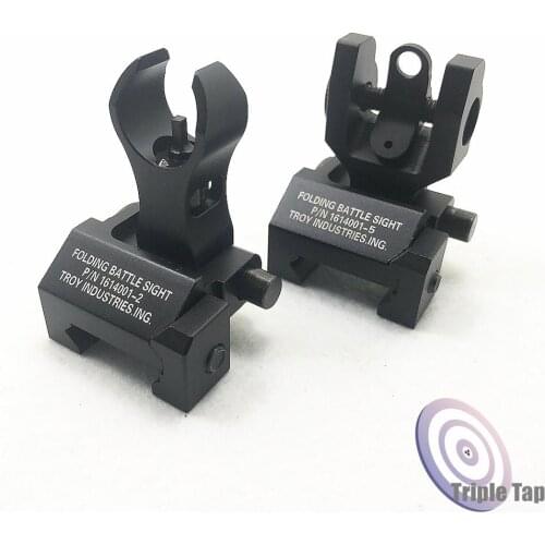 Tactical Hunting Iron Flip Up Front & Rear Sight Set Folding Profile Quick Detach Rapid Transition Metal Airsoft