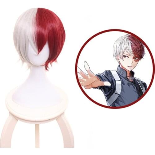My Boku no Hero Academia Shoto Todoroki Shouto Short Sliver White And Red Heat Resistant Cosplay Costume Wig+Hairnet