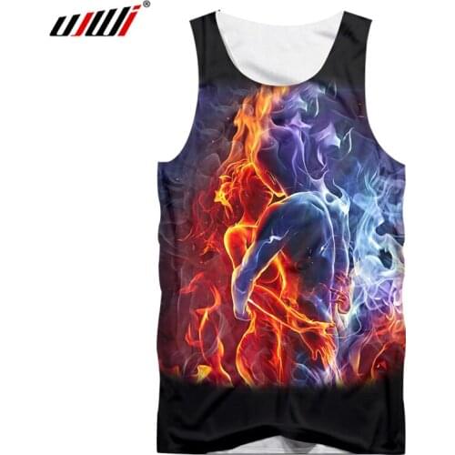 UJWI Couple Tank Tops 2018 Summer Harajuku Men 3d Print Ice And Fire Lover Vest Male Hip Hop Streetwear Sleeveless Shirt Casual