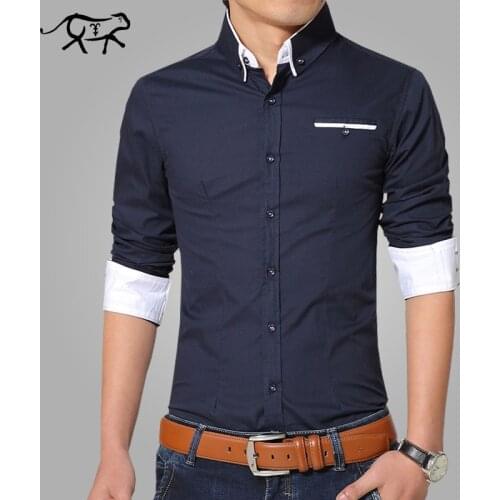 2018 Spring Casual Shirt Men Cotton Mens Dress Shirts Solid Slim Fit Plus Size Long sleeve Stylish Shirt Camisas Plus Size M-5XL