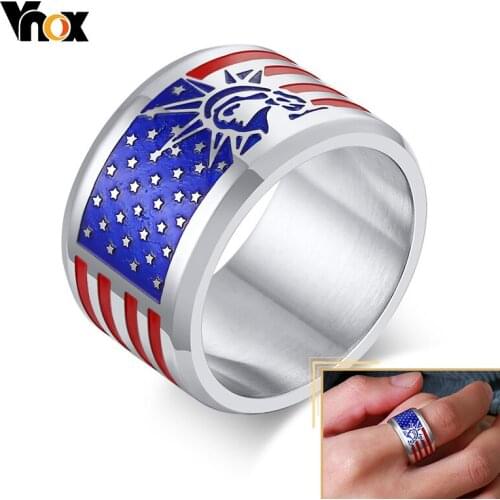 Vnox America Flag Rings for Men Women,13MM Wide Stainless Steel USA Statue of Liberty Style Bands Jewelry, US Size