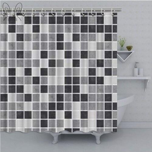 Mosaic Square Printed Shower Curtain 3D Grey Diamonds Waterproof Bathroom Curtain Polyester Fabric Bath Decor Curtain Shower Set