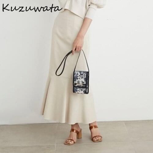 Kuzuwata High Waist Hip Mermaid Skinny Skirt Women Summer Spring Work Style Office Lady Solid Jupe Femme Outwear Faldas Mujer