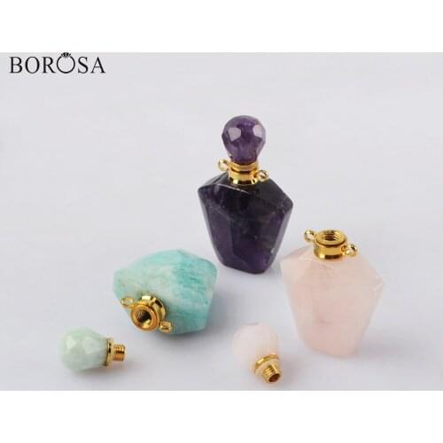 Gold Color Healing Stone Perfume Bottle Diffuser Necklace Faceted Labradorite White Crystal Perfume Bottle Connector WX1835