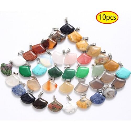 10Pcs Natural Stone Pendants fan-shaped Crystal Agates Turquoises Stone Charms for Making Jewelry Women Necklace Bracelet Gift