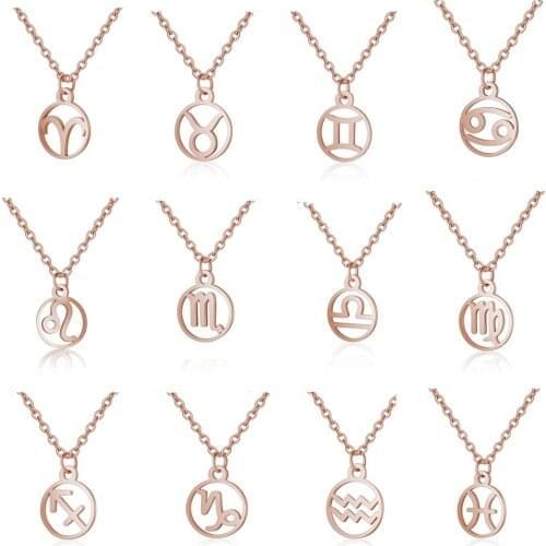 12pcs/ lot big version fashion jewelry metal stainless steel 12 Constellation Zodiac pendant Necklace