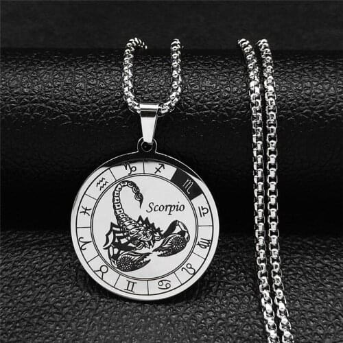 12 Constellations Stainless Steel Scorpio Chain Necklaces Women/Men Silver Color Necklace Jewelry signe astrologique XH261S03