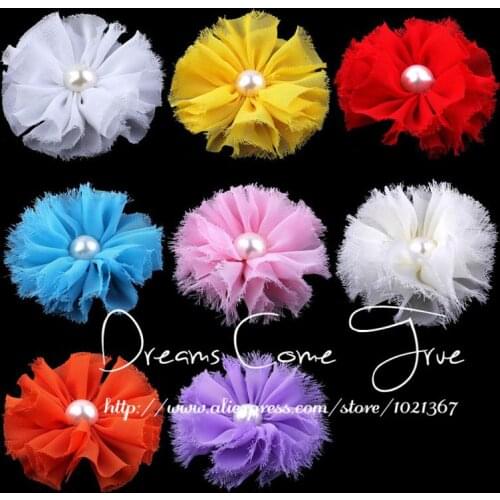 200pcs/lot 3"16 Colors Handmade Ballerina Fabric Flower For Baby Headband Tulle Chiffon Flower With Pearl For Hair Accessories