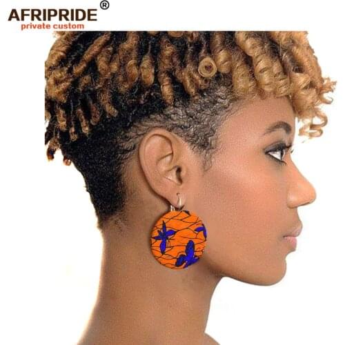2019 African earring for women Metal+ankara fabric african fashion stud earrings print flower earrings jewelry AFRIPRIDEA1928002