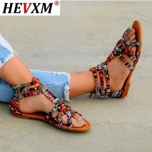 2021 Lady Casual Sandals Shoes Plus Size 35-43 Women Bohemia Colorful Summer Gladiator Flat Ankle Strap