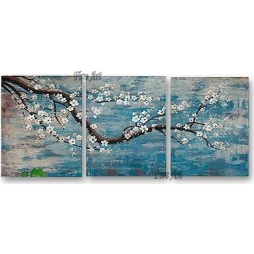 3PCS Wall Decor Plum Flowers Canvas Picture 100% Hand-painted Oil Painting On Canvas Abstract Floral Wall Art For Living Room