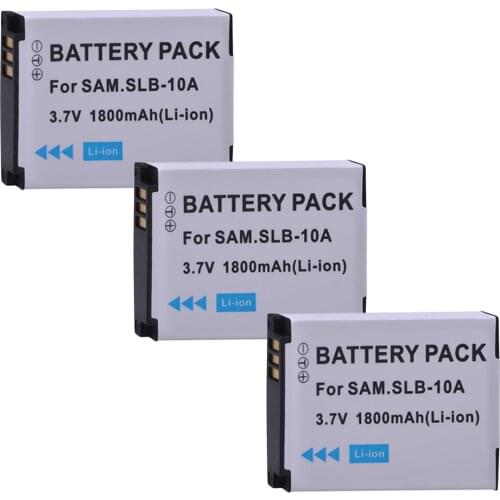 3 x 1800mAH SLB-10A SLB 10A SLB10A Rechargeable Camera Battery for Samsung PL50 PL60 PL65 P800 SL820 WB150F WB250F WB350F WB750