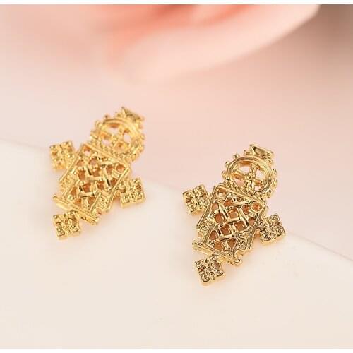 Africa Ethiopian Earring Stud Gold Color cross stud Earring Ethiopia for Baby /Girls/ Kids/Women African Jewelry wedding bridal