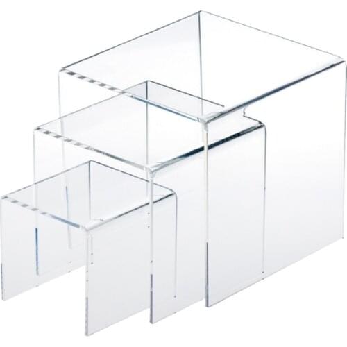 Acrylic Display Risers 3 Size Steps Acrylic Display Stand Anti-Corrosion Clear Showcase Display Shelf for Figure Buffet