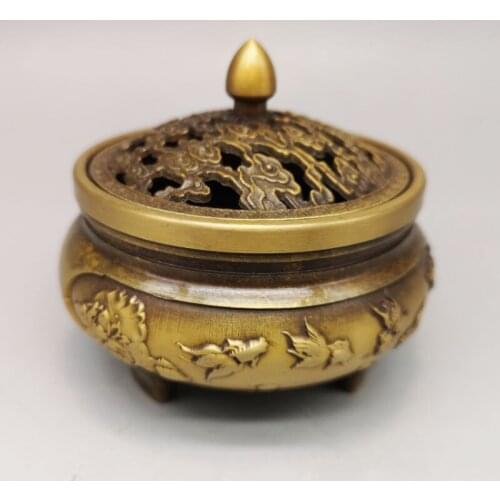 Antique Home Furnishings Pure Brass Incense Burner Bedroom Living Room Copperware Small Ornaments Decorations