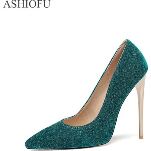ASHIOFU Handmade Ladies Super Heel Pumps Slip-on Pointy Party Office Dress Shoes Large Size Fashion Club Evening Court Shoes