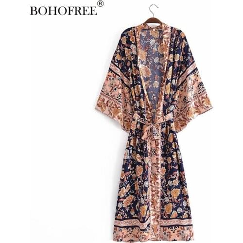 Shopify Drop Shipping Rayon Boho Robes Casual Batwing Sleeve Boho Hippie Sashes Oversize Loose Fit Bohemian Kimono Vestidos