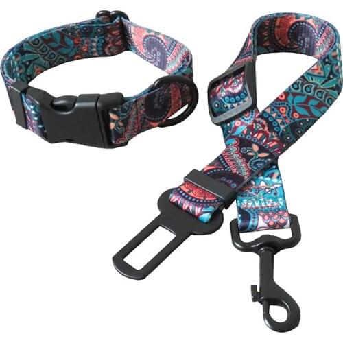 Bohemian Dog Leash Car Safety Belt Straps Adjustable Collar Necklace for Small Medium Pet Travel Walking Leads Rope Supplies