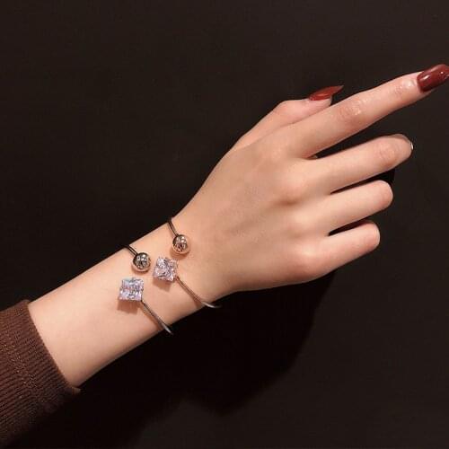 Fashion Women Luxury Square Zircon Bangles Ladies Opening Adjustable Bracelet Pulseiras Feminina Bracelets & Bangles Gift