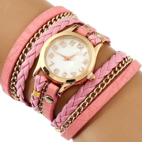 Gnova Platinum strap Watch Women small golden chain PU leather large wrap bracelet wristwatch analog quartz dial Dropship A502