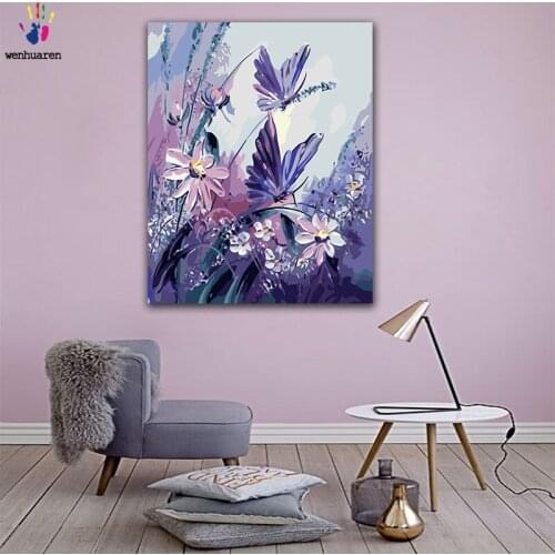 DIY colorings pictures by numbers with colors Purple butterfly on daisy drawing painting by numbers framed Home