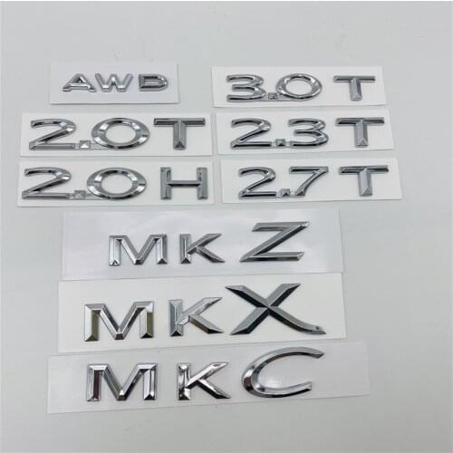 For Lincoln MKX MKZ MKC 2.0T 2.3T 2.7T 2.0H AWD Letters Rear Trunk Lid Emblem Tail Logo Side Door Nameplate Sign