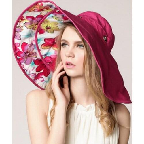 Women Flower Foldable Brimmed Sun Hat Summer Hats Uv Protection Large Brim Beach Sun Hats