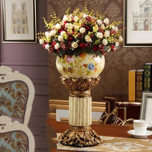 European Luxury Large Floor Resin Vase Flower Arrangement Home Livingroom Furnishings Crafts Villa Lobby Ornaments Decoration